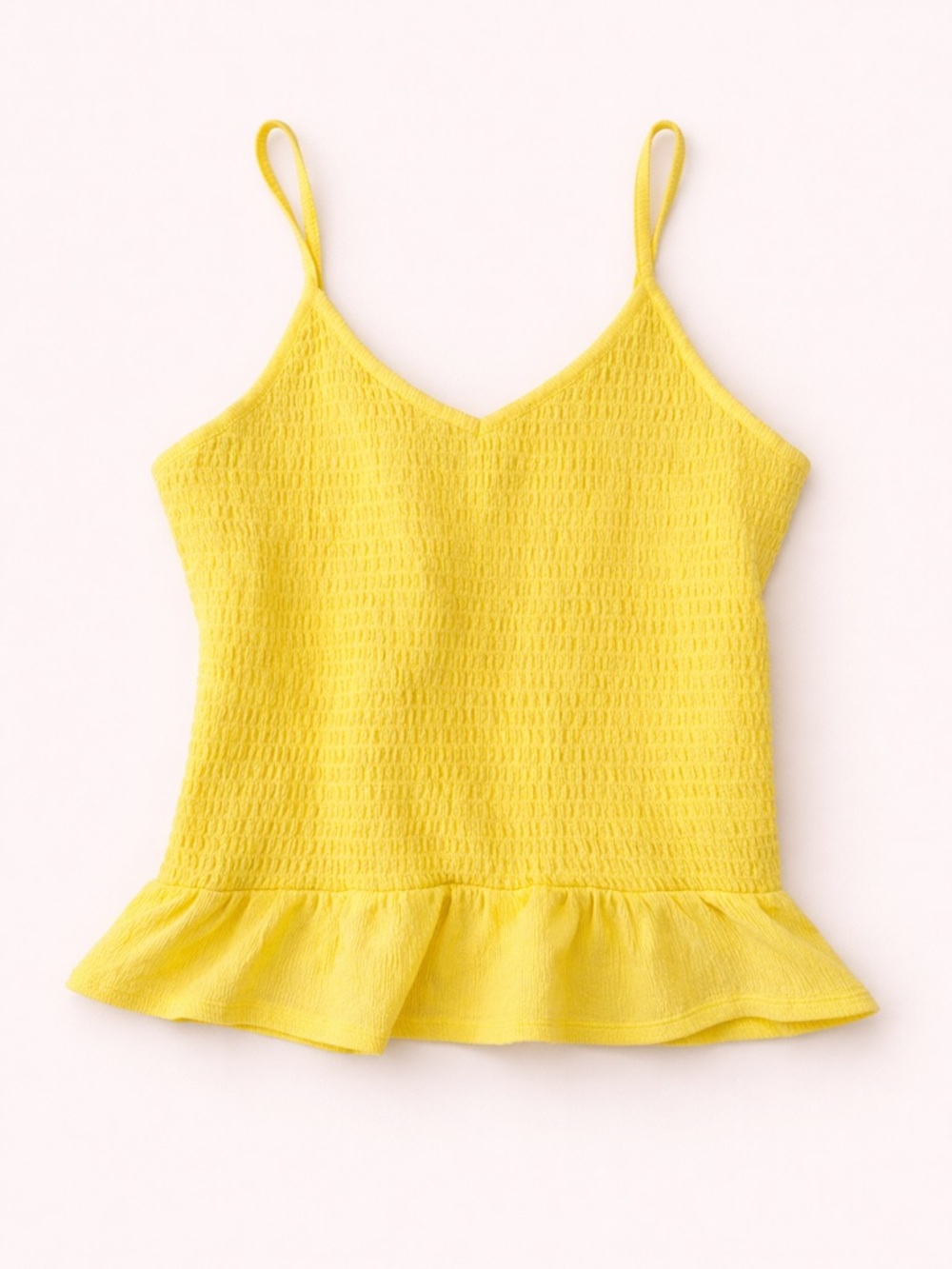 3/$30 - Kismet Ladies “Lola” M Lemon Yellow Smocked Peplum Cami Tank Top